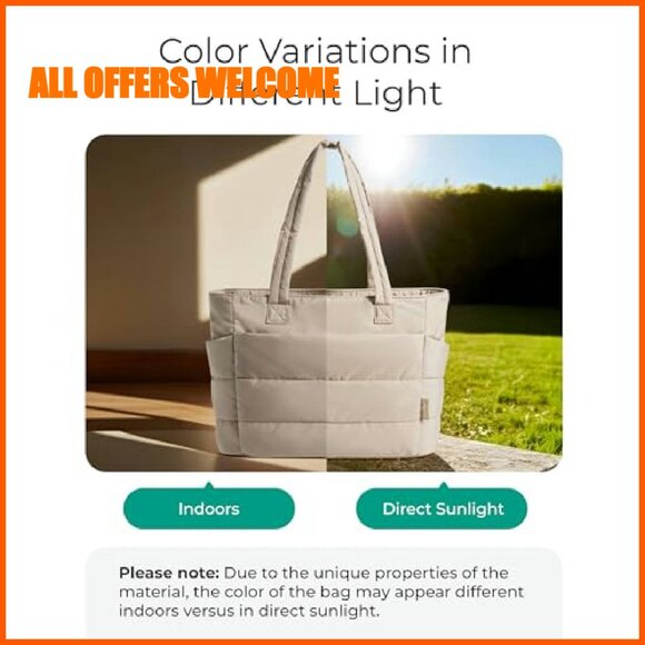 Lightweight Puffy Tote Bag with Compartments for Work Travel Gym - Picture 4 of 8